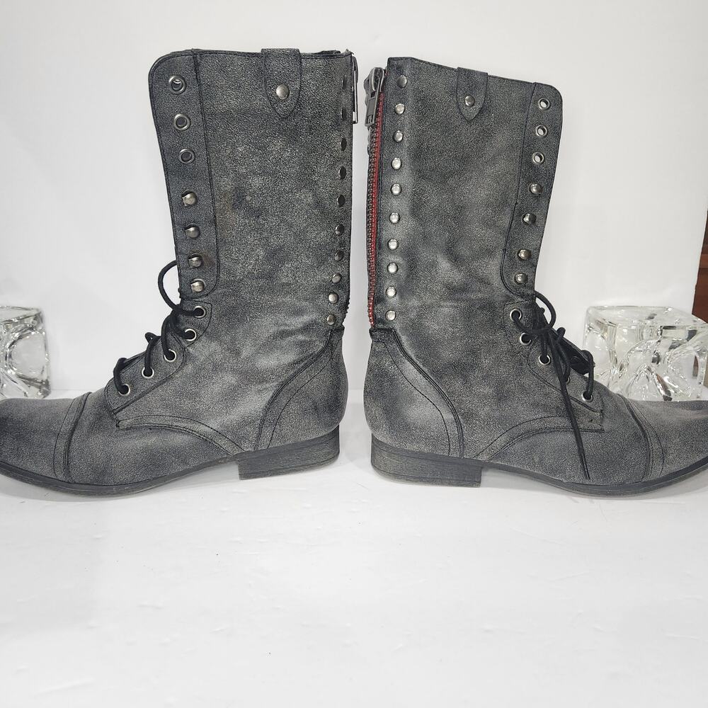 Madden Girl Lace-up Combat Boots with Red Back Zipper - Picture 4 of 9